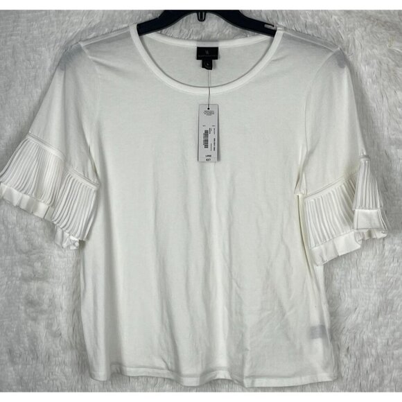 NWT Worthington Short Sleeve Large White Top Layered Bell Sleeve - Picture 1 of 9